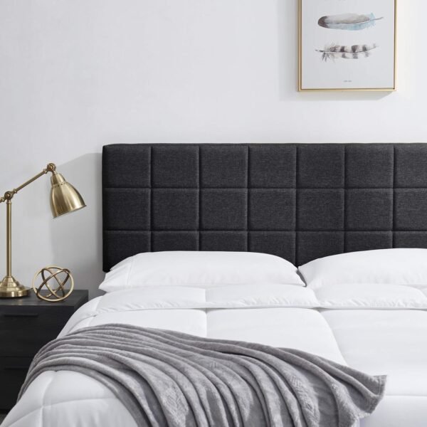 Hearth & Harbor Twin Headboard Only, Square Tufted Linen Headboards, Upholstered Bed Headboard, Bed Frame Mounted, Adjustable Height 34”-42”, Modern Headboard Twin Size, Black - Image 2