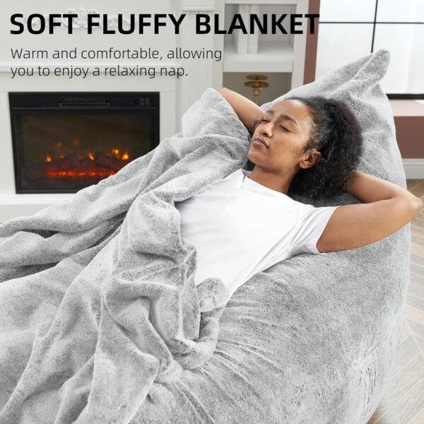 3 in 1 Bean Bag Chair, Giant Bean Bag Chair for Adult, Bean Bag Sofa with Removable Cover and Ultra Soft Blanket, Comfy Chair for Living Room, Bedroom and Dorm (Light Grey) - Image 6