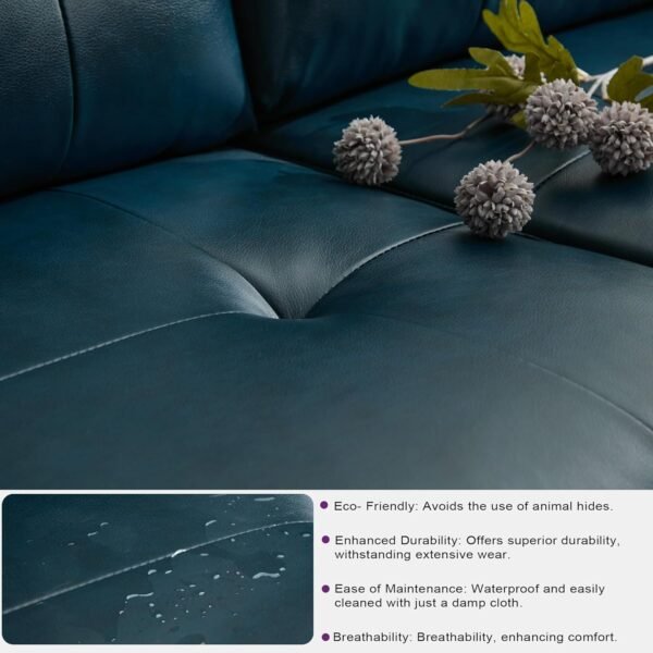 Sofa Couch 61" Small Loveseat Couches for Living Room Blue Leather Couch Mid Century Modern Tufted Mini Sofa Comfy Office 2 Seat Settee Love Seat Small Couches for Small Spaces Bedroom (1, Teal Blue) - Image 6