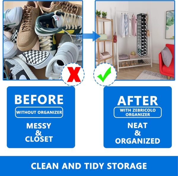 hanging shoe organizer, 24 Section,shoe organizer,Ample Storage Space,college dorm essentials for girls,Heavy duty rack Up to 45 Pounds,closet organizers and storage,closet organizer,Grey/Black - Image 3