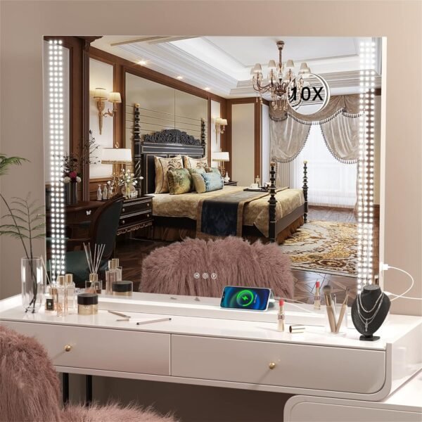 Hasipu Vanity Mirror with Lights, 32" x 22" LED Makeup Mirror, Lighted Makeup Mirror with Dimmable 3 Modes, Touch Screen Control Vanity Mirror White - Image 7