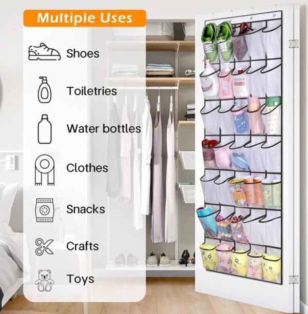 MISSLO 35 Large Pockets Over The Door Shoe Organizer Sturdy Oxford Fabric Hanging Shoe Rack for Door Mesh Closet Shoe Holder Hanger, White - Image 5