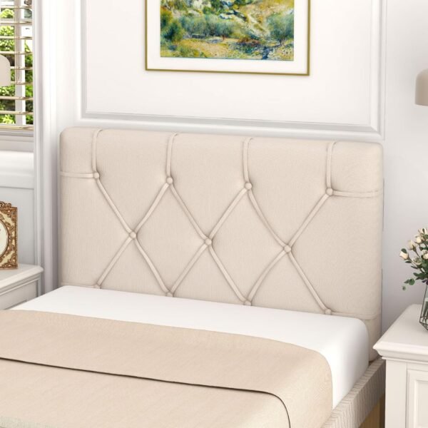 Giantex Upholstered Headboard for Twin/Twin XL Size Bed, Wall Mounted Twin Headboard Only, Modern Button Tufted Headboard for Dorm Bedroom, Attachment Device Included, Dorm Headboard, Beige - Image 4