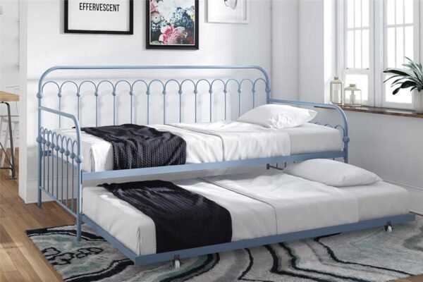 Novogratz Bright Pop Metal Daybed with Trundle, Twin, Stone Blue - Image 4