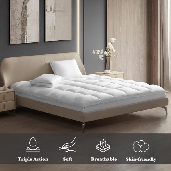 Hotel Grand Pillow Top Mattress Topper Twin Size - Waterproof Mattress Protector Quilted Fitted Mattress Pad Cover with 8-20 Inch Deep Pocket Down Alternative Fill (39x75 inch, White) - Image 7