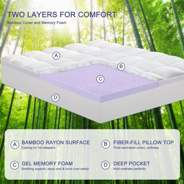 Bedluxury Dual Layer 3 Inch Memory Foam Mattress Topper Twin XL Size，2 Inch Gel Memory Foam and 1 Inch Cooling Pillow Top Mattress Pad Cover for Back Pain，Comfort Support & Pressure Relief - Image 2
