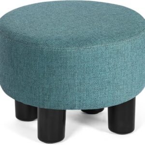 Asense Round Footrest Ottoman Footstools Padded Small Seat with Non-Skid Legs (Blue, Round)