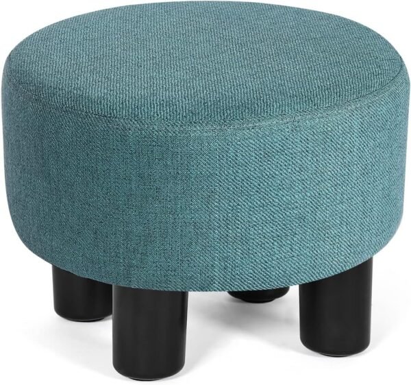 Asense Round Footrest Ottoman Footstools Padded Small Seat with Non-Skid Legs (Blue, Round)