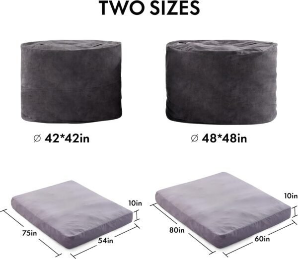 Giant Bean Bag Chair, Large Bean Bag Chairs for Adults, Convertible Bean Bag Bed, Big Beanbag Chair with Microfiber Cover, Huge Bean Bag Couch Sofa Floor Bed Mattress, Foam Filler (Black Queen) - Image 7
