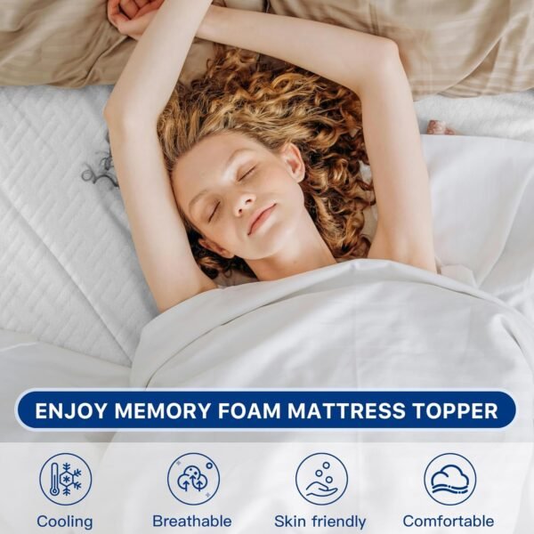3 Inch Memory Foam Mattress Topper Twin XL Size, Gel-Infused Mattress Pad Cover for Back Pain,Bed Topper with Removable & Washable Bamboo Cover - Image 2
