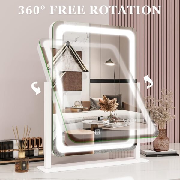 Vanity Mirror with Lights, 12.6"×15" LED Makeup Mirror, Lighted Makeup Mirror with Lights, Smart Touch Control Dimmable 3 Modes Light, Lighted Up Mirror for Makeup Desk, Bedroom, Dressing Room - Image 5