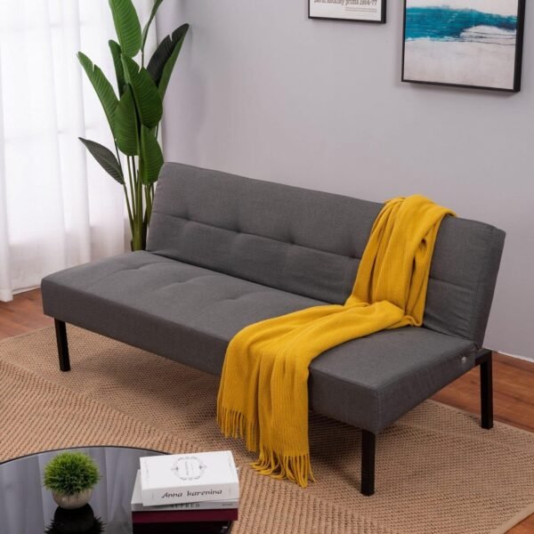 Panana Linen Upholstered Modern Convertible Folding Futon Sofa Bed with Metal Legs for Compact Living Space, Apartment, Dorm, Bonus Room, Gray - Image 3