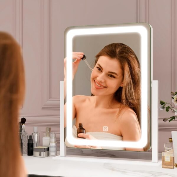 Vanity Mirror with Lights, 12.6"×15" LED Makeup Mirror, Lighted Makeup Mirror with Lights, Smart Touch Control Dimmable 3 Modes Light, Lighted Up Mirror for Makeup Desk, Bedroom, Dressing Room - Image 2