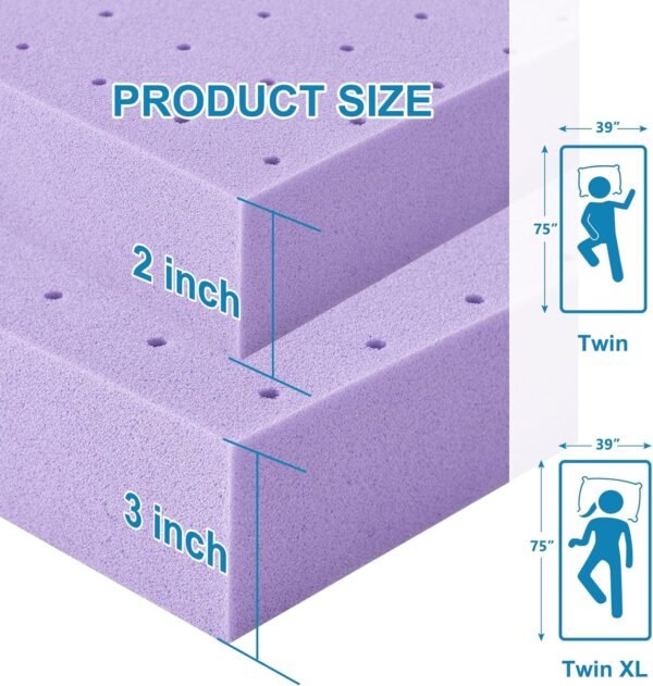2 Inch Mattress Topper Twin XL(39"×80"), Cooling Gel Infused Bed Toppers for Twin Size Bed, Soft Mattress Pads for Sleeper Sofa, RV, Camper, CertiPUR-US Certified, Purple - Image 7