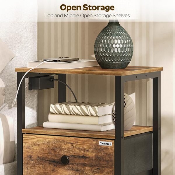 Nightstands, Dorm Night Stand with Charging Station, Bedside Tables with 2 Non-Woven Drawers, Side Table for Dorm Room, End Table Bedroom for Small Spaces, College, Living Room ET02BR - Image 8