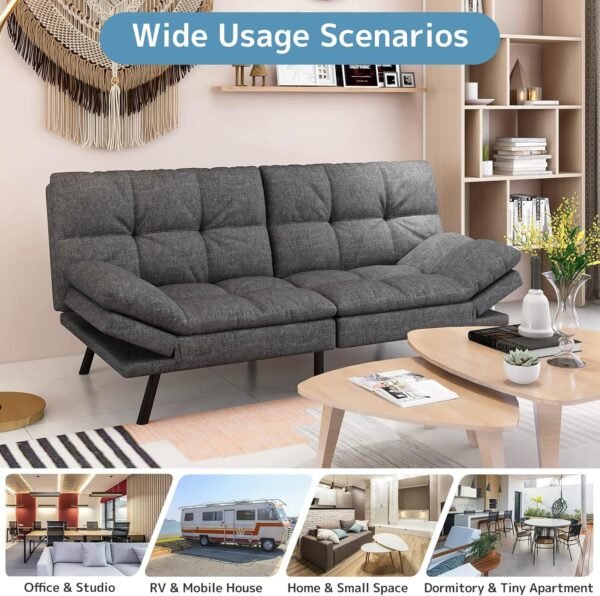 wOod-it Futon Sofa Bed, Memory Foam Foldable Couch Convertible Loveseat Sleeper Daybed with Adjustable Armrests for Small Space, Studio, Office, Apartment, Compact Living Room, Dark Gray - Image 8