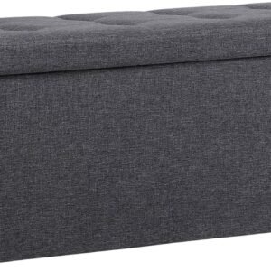 SUPER DEAL 43 Inches Folding Storage Ottoman Bench Storage Chest Footrest with Padded Seat Large Box for Bedroom Living Room Entryway, 660 lbs Capacity 15″ x 15″ x 43″ Long, Dark Gray