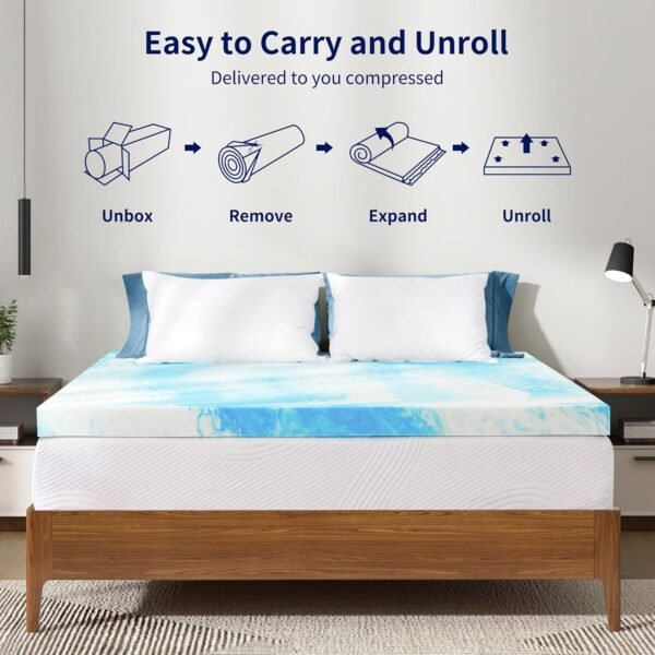 Hokway Twin XL Size Gel Memory Foam Mattress Topper Cooling Gel Infusion for Ventilated Softness Pressure Relief for Back Pain - CertiPUR-US Certified, 2 Inch Twin XL - Image 7