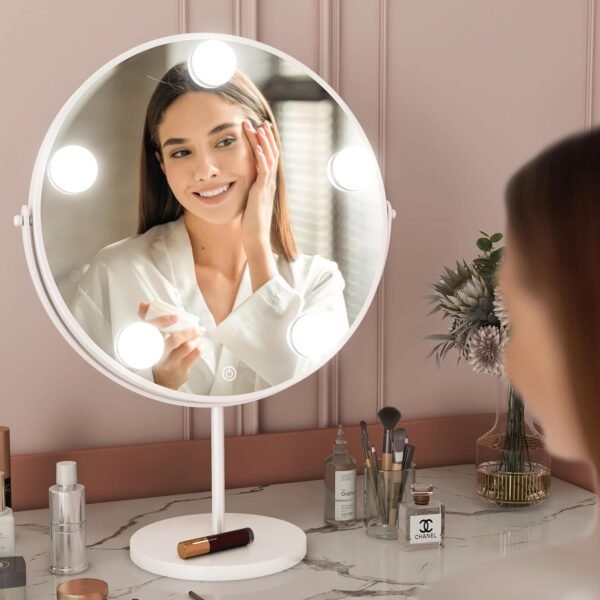 Vanity Mirror with Lights, 12" x 17" Hollywood Mirror, Light up Mirror with 5 Dimmable Bulbs and Smart Touch, 360° Rotation, White - Image 7