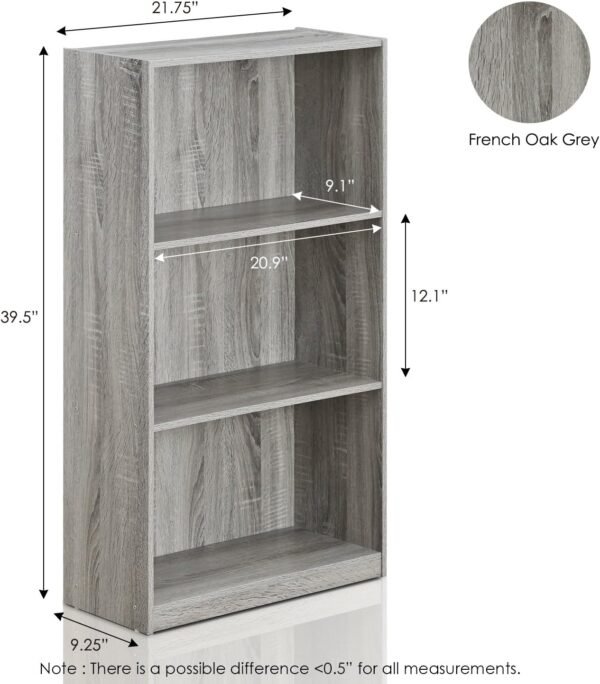 Furinno Basic 3-Tier Bookcase Storage Shelves, French Oak Grey - Image 3