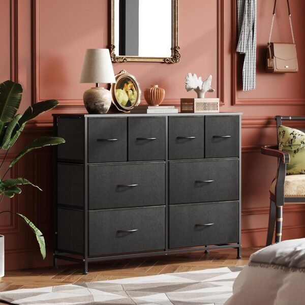 WLIVE Dresser for Bedroom with 8 Drawers, Wide Fabric Dresser for Storage and Organization, Bedroom Dresser, Chest of Drawers for Living Room, Closet, Hallway, Black - Image 9