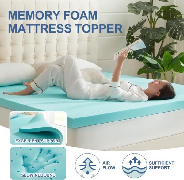 4 Inch Memory Foam Mattress Topper Twin XL, Mattress Pad Gel Infused Foam Bed Topper, Ventilated Soft Blue,Twin XL Size - Image 5