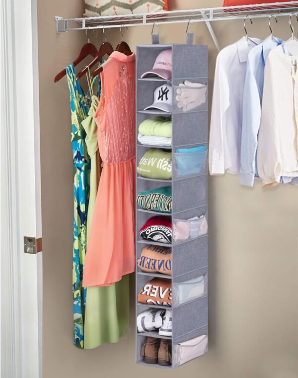 MISSLO 30 Large Pockets Dual Sided Hanging Shoe Organizer for Closet with Rotating Hanger and 10-Shelf Hanging Shoe Rack with Mesh Pockets for Shoes, Folded Clothes and Toys, Grey - Image 5