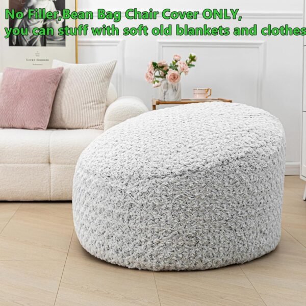 Storage Bean Bag Chairs Cover (No Filler) Soft Washable Plush Fiber Adult Beanbag Chair Living Room Furniture Fuzzy Fur Bean Bag Cover Without Filling (Gradual Grey White Bean Bag Cover) - Image 4