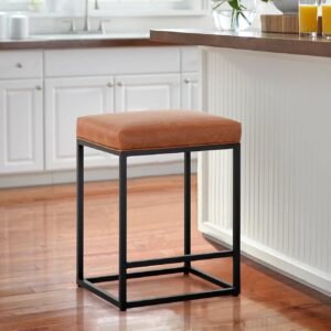 MAISON ARTS Counter Height Bar Stool for Kitchen Counter 24″ Backless Industrial Stool Modern Upholstered Barstool Countertop Saddle Chair Island Stool,330 LBS Bear Capacity,1 Stool (24 Inch, Brown)