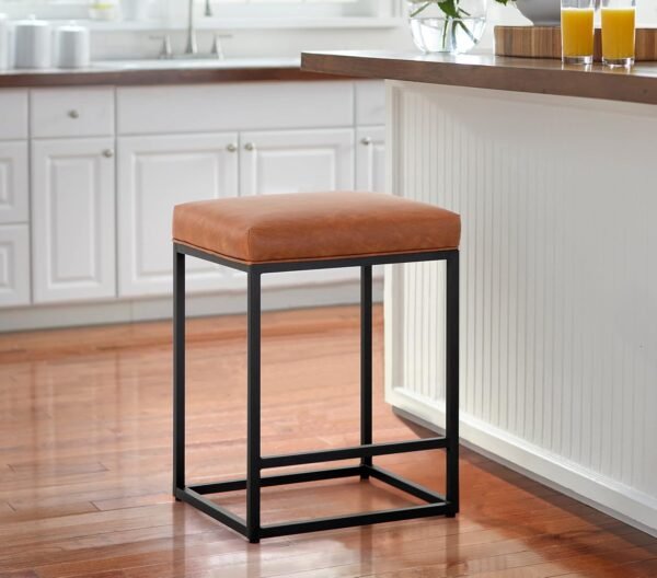 MAISON ARTS Counter Height Bar Stool for Kitchen Counter 24" Backless Industrial Stool Modern Upholstered Barstool Countertop Saddle Chair Island Stool,330 LBS Bear Capacity,1 Stool (24 Inch, Brown)