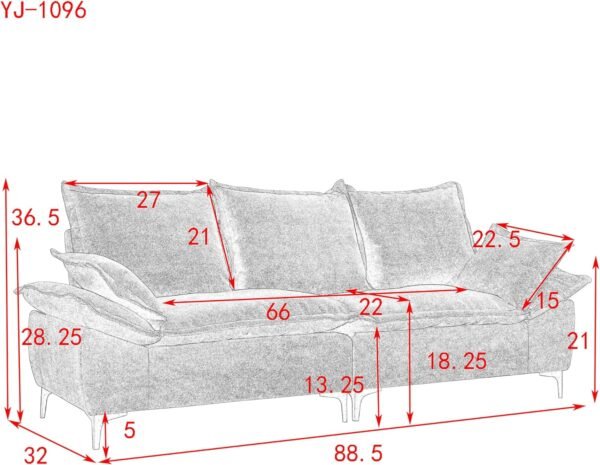 ERYE Modern Sleeper Sailboat Sofa Couch Dutch Velvet 3-Seater Cloud Sofa&Couch with Two Pillows for Apartments Office Studio Small Spaces Living Rooms, 88.5", Beige-005 - Image 2