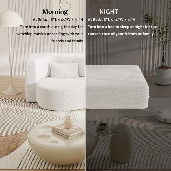 Folding Sofa Bed,15" Full Size Folding Mattress for Living Room,Convertible Teddy Fabric Foam-Filled Pocket Spring Sleeper Sofa Bed (Beige) - Image 3