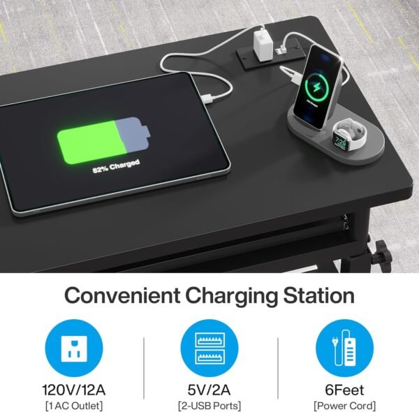 Tribesigns Small Portable Desk with Power Outlet, Height Adjustable Sofa Couch Bedside Laptop Table with Wheels, Mobile Standing Desk Rolling Computer Cart C Side Table with USB Ports - Image 6