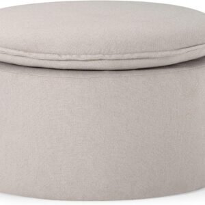 Maven Lane Lyra Contemporary Large Round Upholstered Ottoman, Cushioned Footrest for Living Room Couch, Chair, or Dorm Room in Dove Fabric Upholstery