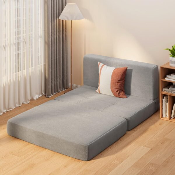 Aiho Fold Sofa Bed, Convertible Sleeper Chair Bed Memory Foam Floor Sofa, Futon Couch for Living Room/Dorm/Guest Room/Apartment, Twin, Light Grey - Image 7