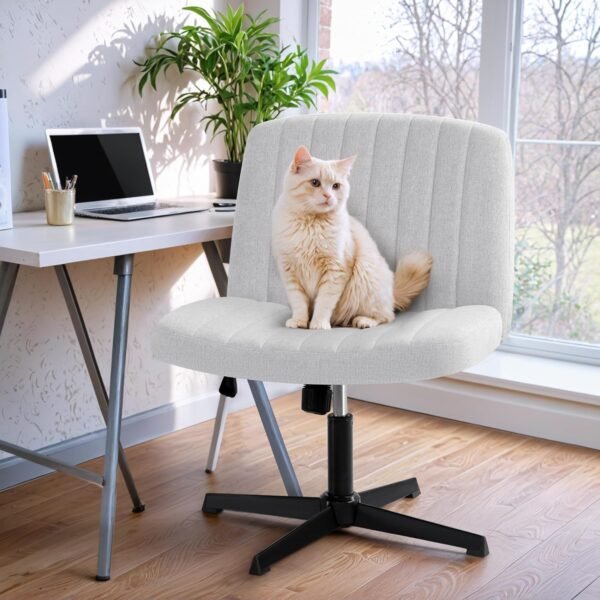 Shahoo Criss Cross Legged Chair, Armless Swivel Wide Padded Height Adjustable Fabric Home Office, Beige - Image 3