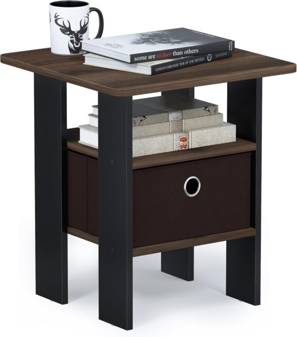 Furinno Andrey End Table / Side Table / Night Stand / Bedside Table with Bin Drawer, Columbia Walnut/Dark Brown,1-Pack, Center Bin - Image 4
