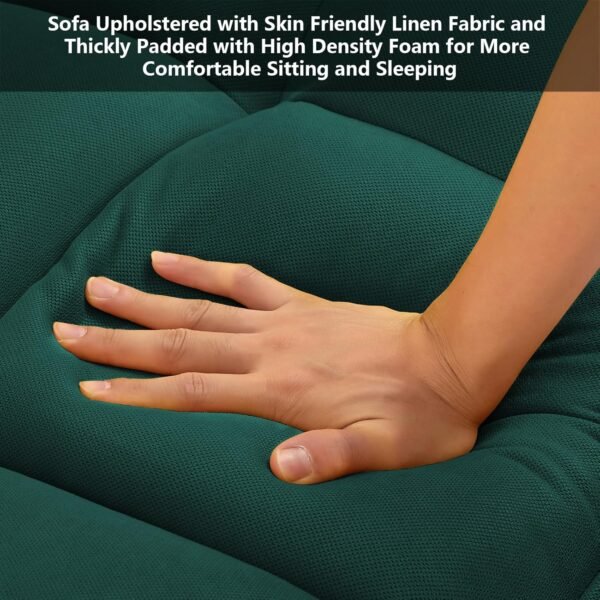 Setawix Linen Futon Sofa Couch,Convertible Sleeper Sofa Bed for Living Room Small Spaces,Tufted Futons with Split Back,Modern Guest Sofa Bed Twin Sleeper with Pillow Arms (Linen Green) - Image 5