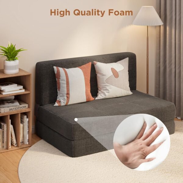 Aiho Futon Sofa Bed, Sleeper Chair Floor Couch, Memory Foam Folding?Chair?Bed with Linen?Fabric Removable Cover, for Living Room/Dorm/Guest Room/Apartment, Twin, Dark Grey - Image 5