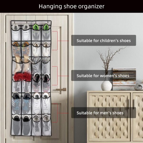 Over The Door Shoe Organizer, Hanging Shoe Organizer with 24 Mesh Large Pockets Door Shoe Rack Organizer for Men Women Kids Hanging Shoe Storage Bag.(White) - Image 6