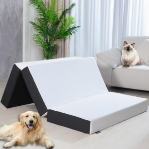 Folding Mattress, 6 inch Cot Tri-fold Memory Foam Mattress Topper with Washable Cover,Cooling Mattress Pad for College Dorm Single Bed,Foldable Floor Mattress Guest Bed for Camping 75″x31″x6″