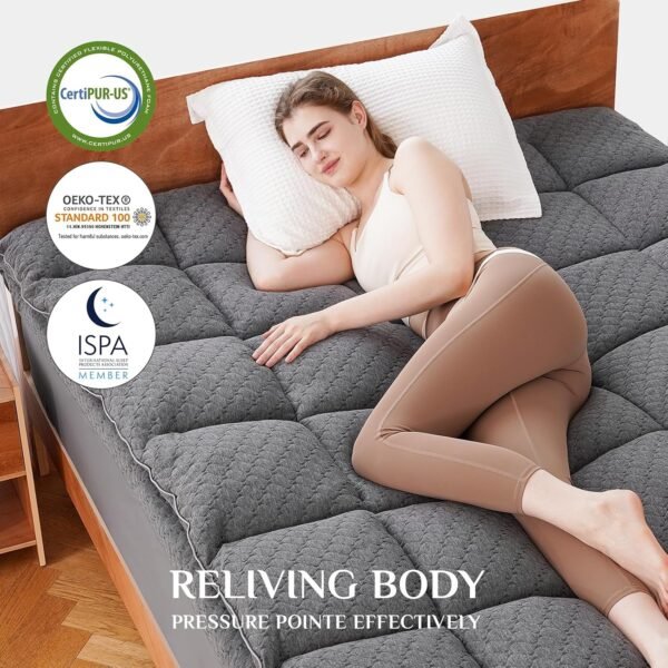 Dual Layer 3 Inch Memory Foam Mattress Topper Twin XL Size,2 Inch Cooling Gel Memory Foam Plus 1 Inch Down Alternative PillowTop Mattress Pad Cover with 8-21 Inch Deep Pocket Grey - Image 5