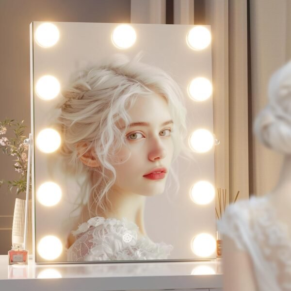 Hasipu Vanity Mirror with Lights, 11" x 14" Hollywood Mirror, Makeup Mirror with 11 Dimmable Bulbs, 3 Colors Modes, Touch Control, 360° Rotation, White - Image 8