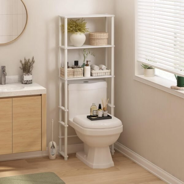 Furinno Turn-N-Tube Toilet Space Saver with 3 Shelves, White/White - Image 2