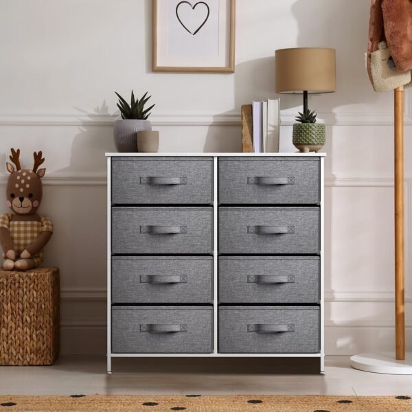 Sorbus Dresser with 8 Drawers - Chest Organizer Unit with Steel Frame Wood Top & Handle Easy Pull Fabric Bins for Clothes - Large Storage Furniture for Bedroom, Hallway, Living Room, Nursery & Closet - Image 6