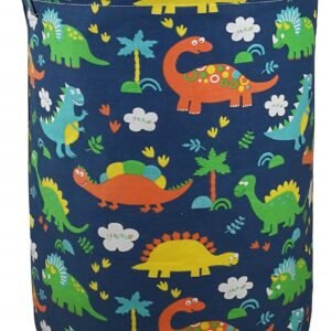 19.7 Inch Dinosaur Round Kids Laundry Clothes Hamper Dino Laundry Basket with Handles,Baby Toys Storage Organizer Bins Laundry Gift Basket for Boys and Girls Room, Bedroom Decor