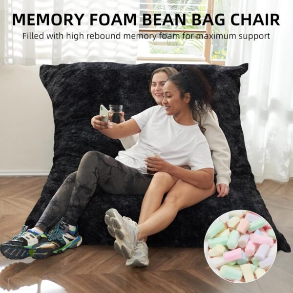 3 in 1 Bean Bag Chair, Giant Bean Bag Chair for Adult, Bean Bag Sofa with Removable Cover and Ultra Soft Blanket, Comfy Chair for Living Room, Bedroom and Dorm (Black) - Image 4