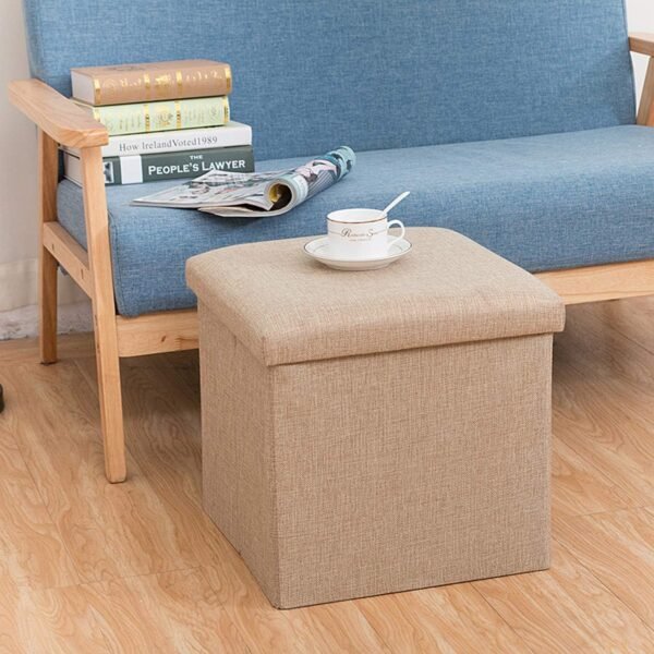 WoneNice Folding Storage Ottoman, Versatile Space-Saving Storage Cube Box with Memory Foam Seat, Max Load 100 kg Linen Beige 12 x 12 x 12 Inch - Image 6