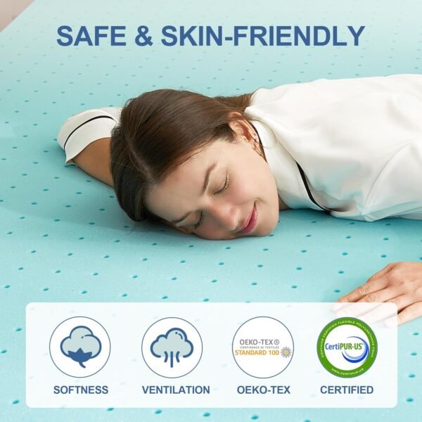 4 Inch Memory Foam Mattress Topper Twin XL, Mattress Pad Gel Infused Foam Bed Topper, Ventilated Soft Blue,Twin XL Size - Image 4