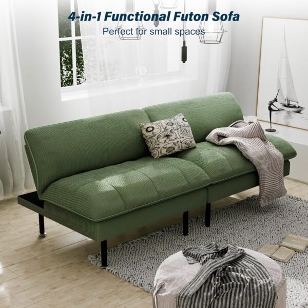70" Futon Sofa Bed, 4-in-1 Multi-Function Couch Bed with Adjustable Backrest, Modern Convertible Futon, Recliner Love Seat Sleeper Sofa, Small Futon Couch for Living Room, Dorm, Green - Image 8